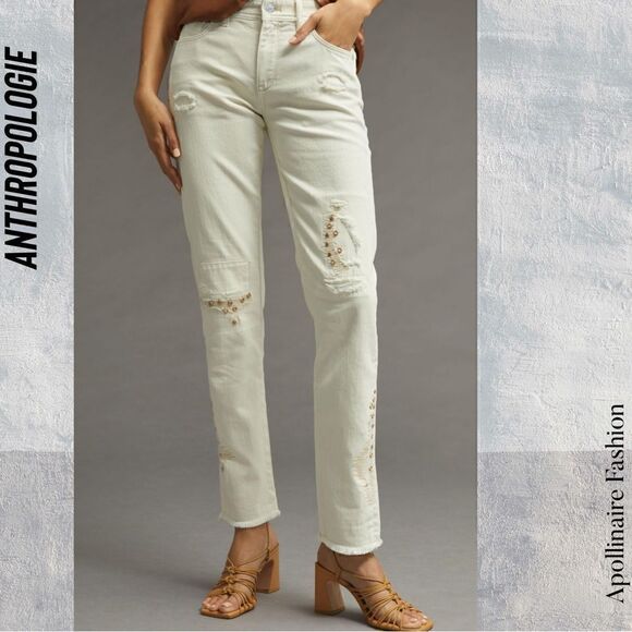 ANTHROPOLOGIE BY PILCRO MID RISE SLIM BOYFRIEND JEANS METALLIC WASH NWT SIZE 33 - Picture 3 of 10